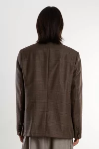 Linen Double Breasted Peak Blazer – Syrah Check | Centre Commercial